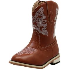 Norty Boys and Girls Classic Cowboy Boot, Fashionable and classic western styling for all year round wearing, Faux leather upper with western stitch design. Side zip up in all sizes. Soft textile lining, Durable synthetic outsole. Easy to care just wipe with damp cloth where needed, See size chart for approximate measurements, Made in China, #41562 Size: 9MUSToddler.  Color: Brown.  Gender: male.  Age Group: toddler. Ranch Clothes, Blue Cowboy Boots, Black Cowgirl Boots, Girl Cowboy Boots, Classic Cowboy, Black Cowboy Boots, Cowboy Style, Leather Cowboy Boots, Comfortable Boots