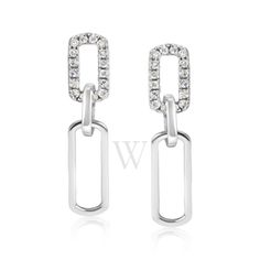 In the delicate realm of luxury, the .925 Sterling Silver Diamond-Studded Paperclip Drop and Dangle Earrings emerge as a paragon of modern elegance. Crafted with impeccable precision, these earrings draw inspiration from contemporary aesthetics, featuring an elongated open paperclip design that gracefully dangles with every movement. Each piece begins with a gleaming, rhodium-plated sterling silver link, meticulously connected to its smaller counterpart, adorned with a cluster of natural diamonds. These gems, born from the Earth's embrace and weighing a total of 1/10 carat, gleam with a clarity of I2-I3 and a subtle hue of I-J, capturing the light with their every facet. A secure push-back closure ensures they remain a constant, shimmering companion. Perfect for those who seek to add a tou Fine Pens, Cheap Gifts, Fragrance Gift Set, Crossbody Messenger Bag, Diamond Stone, Silver Diamonds, Metal Stamping, Diamond Studs, Paper Clip