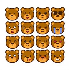 a bunch of brown teddy bears with different facial expressions on their faces, including eyes and nose shapes