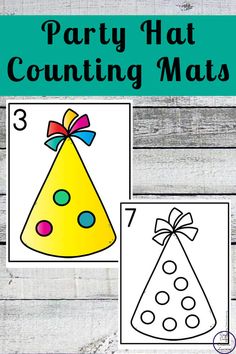 party hat counting mats with the number seven on it and an image of a birthday hat