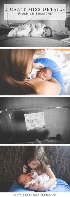 three pictures of a woman holding a baby in her arms and the words, 5 can't miss details