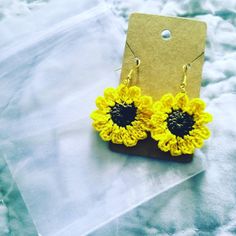 Crocheted Sunflower Earrings Yellow Flower-shaped Earrings, Yellow Flower-shaped Pierced Earrings, Crocheted Sunflower, Crochet Sunflower, Sunflower Earrings, Jewelry Earrings Dangle, Crochet Earrings, Etsy Earrings, Sunflower