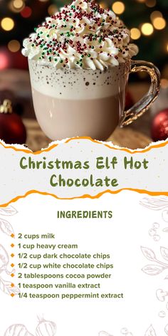 christmas elf hot chocolate recipe with ingredients