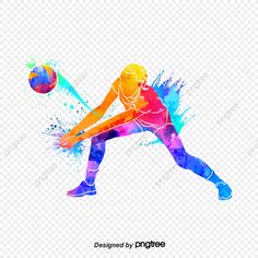 the silhouette of a basketball player with colorful paint splatters on his body and head