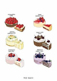 an illustration of different types of cakes