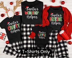 Get your family in the Christmas spirit with this matching Holiday shirt set! Perfect for Festive Parties, xmas morning, or just some jolly fun. Each shirt features a unique 'helper' for every family member. Customizable for your family! LISTING IS FOR SHIRTS ONLY All items are made to order. They will ship within one week from one of our printing partners. Please allow sufficient time for production and shipping. If you have any issues or concerns, please reach out to us directly via Etsy messa Family Matching Holiday T-shirt With Letter Print, Family Matching Letter Print Holiday Tops, Family Matching Holiday Crew Neck Tops, Family Matching Holiday Tops With Letter Print, Family Matching Holiday Tops With Graphic Print, Family Matching Long Sleeve Christmas T-shirt, Family Matching Christmas Shirt With Letter Print, Holiday Family Matching Letter Print T-shirt, Holiday Family Matching T-shirt With Letter Print