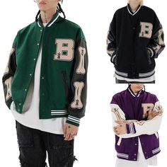 Men Women Jackets Bone Letter Patchwork Harajuku High Street Spring Autumn Baseball Coats Single-breasted Bomber Jacket Women Jackets, Basic Jackets, Girlfriend Gifts, Single Breasted, Varsity Jacket, Harajuku, Everyday Wear, Bomber Jacket, Jackets For Women