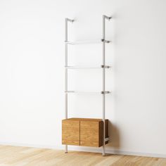 Modular Shelving Units - Aluminum Shelves + Wood Cabinets Aluminum Shelves, Shelving Design, Frame Shelf, Modular Shelving, Cabinet Shelving, Modern Shelving, Shelf Unit, Low Shelves, Wood Laminate