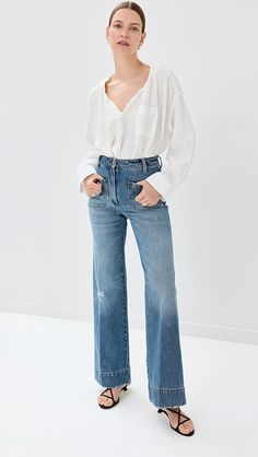 Victoria Beckham Alina Jeans | Shopbop Chic Medium Wash Jeans With Patch Pockets, Chic Mid-rise Jeans With Patch Pockets, Chic Washed Jeans, Chic Relaxed Fit Jeans With Patch Pockets, Victoria Beckham Jeans, Victoria Beckham Outfits, Victoria Beckham, Stretch Denim, New Arrivals