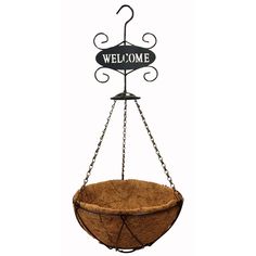 a welcome sign hanging from the side of a basket