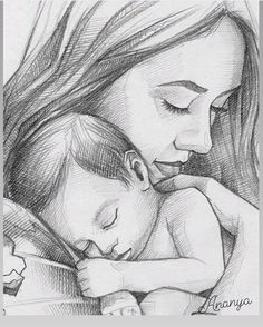 a drawing of a woman holding a baby