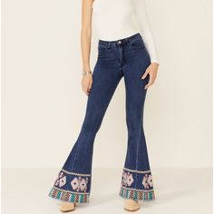 Saints & Hearts Women's Embroidered Hem Flare Jeans Waist 13” Inches Rise 10” Inches Inseam 34” Inches Frayed Flare Jeans, Mid Rise Flare Jeans, Flair Jeans, Embroidered Hem, Flare Denim Jeans, Vintage Flare, Heart Women, Light Blue Jeans, Mother Denim