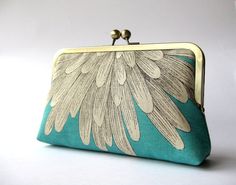 Chrysanthemum  silk lined aqua clutch by  Bag Noir by BagNoir Elegant Turquoise Bag For Formal Occasions, Elegant Turquoise Bag For Gift, Formal Clutch Purse, Formal Clutch, Bridesmaid Clutches, Floral Clutches, Wedding Clutch, Colour Chart, Evening Purse