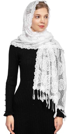 Wgior Rose Rectangular Chapel Veil Scarf Catholic Church Veils Mantilla White Product Details Product Dimensions : 1 x 1 x 0.05 inches; 1.76 Ounces Department : womens Veil Scarf, Christian Head Covering, Catholic Veil, Lace Mantilla, Mantilla Veil, Church Attire, Veil Lace, Chapel Veil, Wrap Shawl