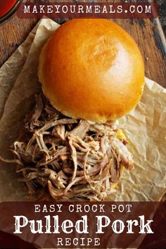 A photo of a pulled pork sandwich that is ready to be served and enjoyed. Pulled Pork Crock Pot Recipes Easy, Slow Cooker Bbq Pulled Pork, Easy Pulled Pork Crock Pot, Crock Pot Pulled Pork, Pork Sandwich Recipes, Bbq Pulled Pork Slow Cooker, Bbq Pulled Pork Recipe, Crock Pot Pulled Pork Recipe, Slow Cooker Recipes Pork