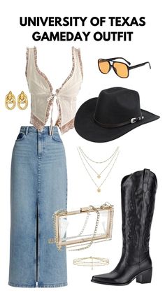 Cute Rodeo Outfits, Game Outfit Ideas, University Of Texas Football, Boho Western Outfits, Texas Outfits, Western Cowgirl Outfits, Summer Heels Outfit, Cute Western Outfits, Texas Football