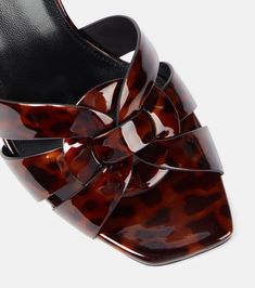 Tribute 85 patent leather mules in brown - Saint Laurent | Mytheresa Neck Piece, Leather Mules, Seasonal Fashion, Shoe Box, Patent Leather, Open Toe, Saint Laurent, Heels, Luxury Fashion