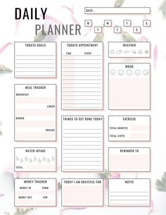 the daily planner is shown in black and white, with text that reads daily planner