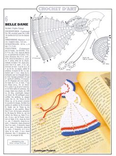 an old book with crochet patterns and instructions on the pages, including a woman's dress