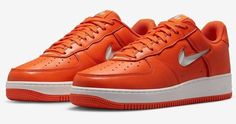 The box is missing the lid and is damaged Mens Air Force 1, Mens Air Force, Athletic Models, Mens Nike Shoes, Nike Air Force 1 Low, Nike Mens, Air Force 1 Low, Orange Leather, 40th Anniversary