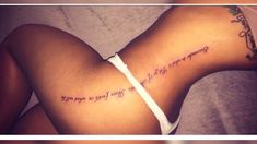 two pictures of the back of a woman's stomach with words on it and an inscription