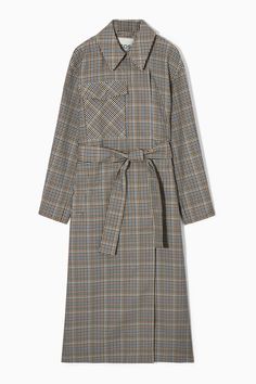 CHECKED UTILITY TRENCH COAT - MULTICOLORED / CHECKED - Coats and Jackets - COS Oversized Pea Coat, Belted Wrap Coat, Faux Shearling Coat, Machine Work, Contemporary Wardrobe, Utility Style, Maxi Coat, Belt Style, Car Coat