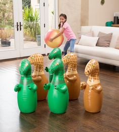 Giant Inflatable Dinosaur Bowling Set Bowling Toys, Inflatable Dinosaur, Toothy Grin, Dinosaur Pin, Backyard Toys, Bowling Games, Backyard Picnic, Giant Inflatable