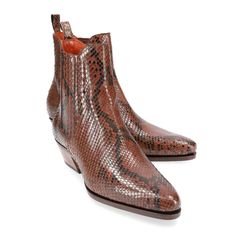 WOMEN CHELSEA BOOTS IN HOTSAUCE PYTHON Women Shoes Collection, Women Chelsea Boots, Cordovan Shoes, Snake Skin Shoes, Chelsea Boots Women, Shoes Collection, The Snake, Handmade Shoes, Shoes Women