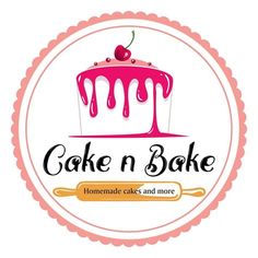 the logo for cake n bake, a homemade cakes and more shop that sells baked goods