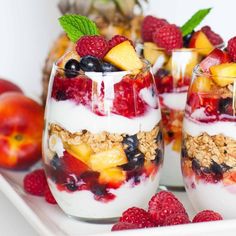 fruit and yogurt parfait cups on a plate