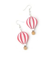 "These beautifully handcrafted earrings are the perfect solution for fun fashion lovers who want to add novelty and whimsy to their wardrobe. Created with the intention to bring beauty and joy, these dangles are sure to bring a smile to your face. Made with three different finishes of acrylic, these earrings are the perfect accessory to add some fun to your wardrobe. THE FINER DETAILS OF THE HOT AIR BALLOON EARRINGS: - Each hot air balloon measures 1.57\" from top to bottom and .93\" wide - Pink Quirky Handmade Pink Earrings, Quirky Hypoallergenic Dangle Earrings, Quirky Pink Earrings, Playful Handmade Drop Earrings, Handmade Quirky Drop Earrings, Hot Air Balloon Earrings, Pink Hot Air Balloon, Balloon Earrings, Vintage Inspired Earrings