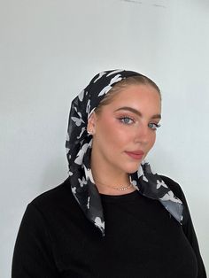 OUR QUALITY- High quality, comfortable and lightweight. Fabric: Flax THE IDEAL FIT - NON SLIP fabric that stays on your head. The scarf is square shaped. YOUR GO TO HEADSCARF - Can easily be styled and worn all different ways! As a tichel, turban, head band, head cover, bandana. SATISFACTION GUARANTEED - LOVE your scarf or send it back. No questions asked! Hand Wash for best results and long lasting fabric quality. Midnight Butterfly, Bride Box Gift, Square Head Scarf, Square Head, Black Butterfly, Scarf Gift, Head Band, Head Covering, Head Scarf