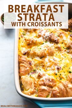 a casserole dish with meat, cheese and bread in it on a blue tray