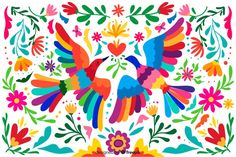 a colorful bird with flowers and hearts on it's wings is featured in the mexican style