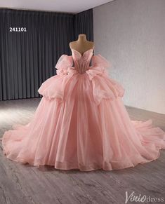 Sparkly Pink Tulle Wedding Gown Strapless Quinceanera Dress Removable – Viniodress Tulle Overskirt, Soft Pink Wedding, Light Pink Wedding, Enchanting Wedding, Long Sleeve Wedding Dress, Lace Beading, Tulle Wedding Gown, White Mermaid, Quince Dress