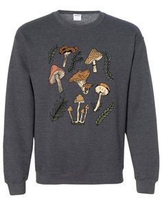 Mushroom Crewneck Sweatshirt Vintage Style Mushroom Shirt - Etsy Relaxed Fit Fall Tops With Mushroom Print, Relaxed Fit Top With Mushroom Print For Fall, Relaxed Fit Mushroom Print Top For Fall, Cotton Crew Neck Sweatshirt With Mushroom Print, Cotton Sweatshirt With Mushroom Print, Casual Crew Neck Sweatshirt With Mushroom Print, Winter Cotton Tops With Mushroom Print, Cotton Long Sleeve Sweatshirt With Mushroom Print, Cotton Sweatshirt With Mushroom Print For Fall