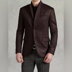 John Varvatos Collection Convertible Notch Lapel Knit Jacket Size Eu 52 Usa 42. Condition Is Brand New With Tags Attached. Fabric: 100% Wool Color Purple/Maroon Fitted Burgundy Outerwear For Business Casual, Burgundy Long Sleeve Semi-formal Outerwear, Semi-formal Burgundy Outerwear For Fall, Burgundy Semi-formal Outerwear For Fall, Burgundy Semi-formal Winter Outerwear, Winter Burgundy Blazer For Semi-formal Occasions, Luxury Long Sleeve Outerwear For Layering, Burgundy Winter Blazer For Semi-formal Occasions, Burgundy Blazer For Semi-formal Winter Occasions