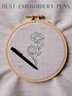 a cross stitch pattern with a needle and flower on it that says best embroidery pens