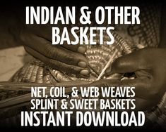 How to Make Indian and Other Baskets By George Wharton James Fully Illustrated 140 Pages FULL CONTENTS: Introduction The Spirit in which Basket Making should be Approached Choice of Material The Preparation of Materials Dyes, How to Make and Use Them Tools and Terms How to Begin The Mat Weave The Plait or Braid The Net Weave The Coil Weave The Web Weave Insertion and Borders More about Bases Web Weaving Continued Splint and Sweet Grass Baskets Fancy Borders A Few Baskets Finishing the Basket How to Make Indian Baskets Bibliography The advantage of purchasing digital ebooks are numerous including: ● Cost effectiveness ● Instant access ● Print on any paper you choose, as many times as you want PLEASE NOTE This listing is for a digital file. No hard copies will be mailed to you. You can keep Sweet Grass Baskets, Indian Baskets, Native American Baskets, Grass Basket, Basket Making, Beer Bottle Caps, Basket Case, Bottle Cap Crafts, Easy Reading