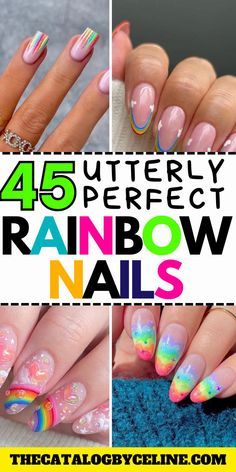 Kids Rainbow Nails, Kid Rainbow Nails, Rainbow Nails For Kids, Rainbow Nails French Tip, French Tip Rainbow, Nails Pastel Rainbow, Nails Acrylic Rainbow, Short Rainbow Nails, Acrylic Rainbow Nails