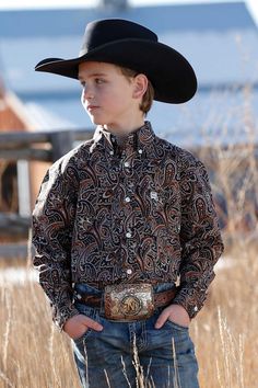 Cinch Boy's Brown Multi Paisley Print Button Up Western Shirt MTW7060265 - Painted Cowgirl Western Store Western Button-up Tops For Rodeo, Western Style Brown Tops For Ranch, Western Style Brown Tops With Buttons, Western Brown Tops With Buttons, Brown Western Top With Buttons, Brown Western Style Top With Buttons, Western Style Button-up Top For Western-themed Events, Western Style Shirt With Button Closure For Fall, Western-style Button-up Top For Western-themed Events