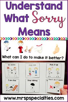 a hand holding up a sign that says understand what sorry means, and an image of the