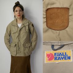 Swedish 80s Fjallraven Greenland Military Hunter Jacket  / summer light jacket / full zip jacket / snap buttons jacket / Safari Hooded Jacket size 38 Size on the label: 38, Swedish vintage size (please check the measurements to make sure it will fit you). Model in the photos is size 8UK/4US; 164 cm/5'5'' Measurements, flat / approximate measurements: From armpit to armpit: 55 cm (21.65'') The length of the sleeve (measured from armpit): 51 cm (20.07'') Overall length: 67 cm (26.37'') Material: n Military Style Khaki Utility Jacket For Hunting, Khaki Military Hooded Jacket For Outdoor, Khaki Cotton Military Hooded Jacket, Khaki Nylon Hooded Jacket With Double-lined Hood, Khaki Military Windbreaker With Drawstring Hood, Light Summer, Jacket Buttons, Light Jacket, Hooded Jacket