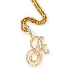 This luxe Cursive Initial Necklace is set with dazzling pave CZ diamonds for the ultimate bling. Bold, shiny, and super stylized, you'll love this iced-out look that's sure to make a statement. Iced Out Crystal Cuban Link Necklace, Iced Out Cuban Link Crystal Necklace, White Gold Iced Out Crystal Necklaces, Iced Out White Gold Crystal Necklaces, Iced Out White Gold Crystal Necklace, Diamond White Iced Out Necklace With Cubic Zirconia, Diamond White Iced Out Cubic Zirconia Necklace, Diamond Cuban Link Necklace With Rhinestones, Cuban Link Rhinestone Cubic Zirconia Necklace