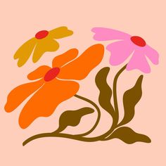 an image of three flowers on a pink background