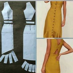 three different views of a woman's dress with cut outs