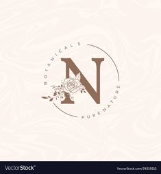 the letter n with flowers and leaves on it is suitable to be used as a logo