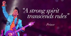 a man holding a purple guitar in his right hand with a quote from prince on it