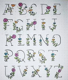 the letters and numbers are decorated with flowers on white paper, which has been drawn by hand