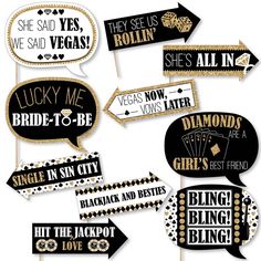 black and gold bachelor party photo booth props - set of 12 pieces for bridal